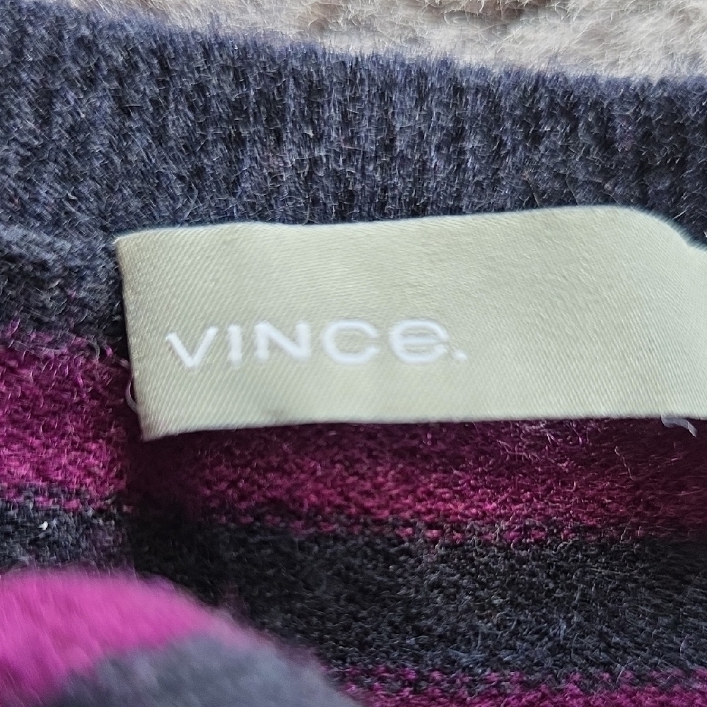 Vince Cashmere Purple and Purple Black Crewneck Sweater with Stripes Size M - Picture 3 of 9